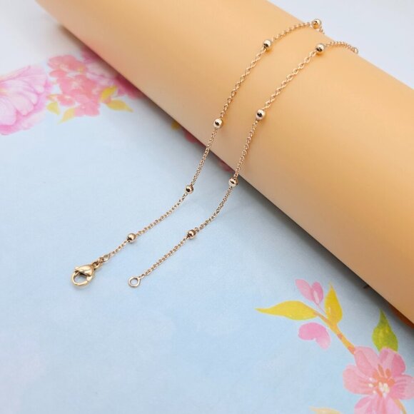 "Dainty Rose Gold Beaded Chain Necklace for Women, 19.7 Inch Length, XPNL0081 - Picture 7 of 12